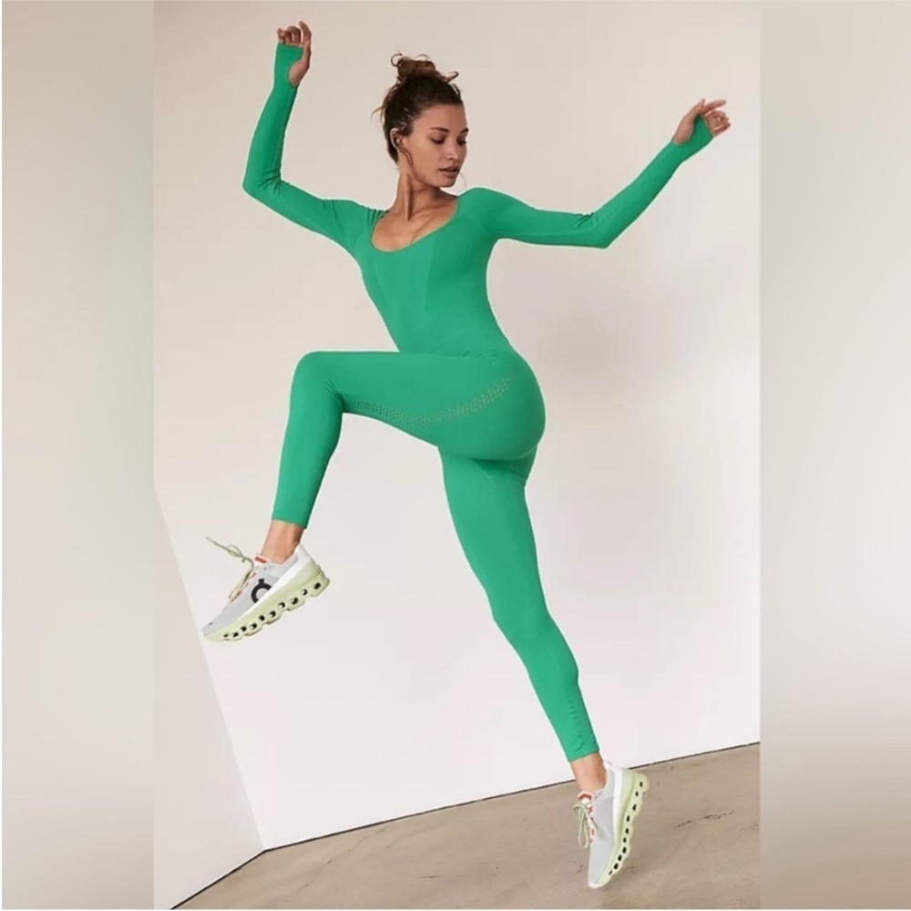 NEW Free People Good karma long sleeve onesie Green